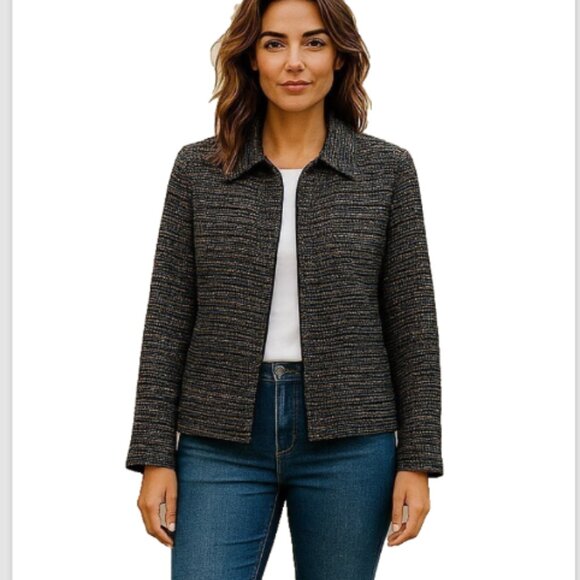 Sag Harbor Jackets & Blazers - SAG HARBOR Women’s Jacket Size 14 Multi-Color Tweed Zip-Up Lined Blazer Coat